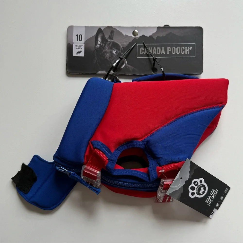 Canada Pooch High Tide Life Dog Jacket - Red/Blue - Size 10